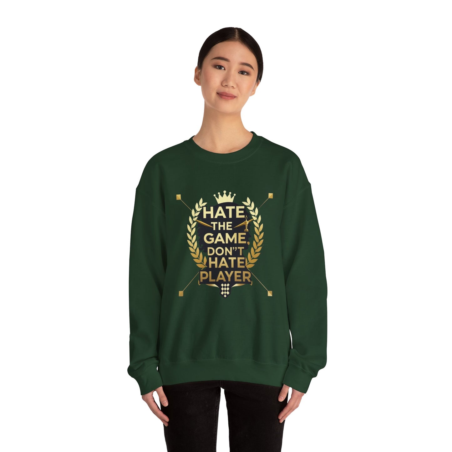 Crewneck Sweatshirt "Hate the Game, Don’t Hate the Player" – Gamer Motto Pullover