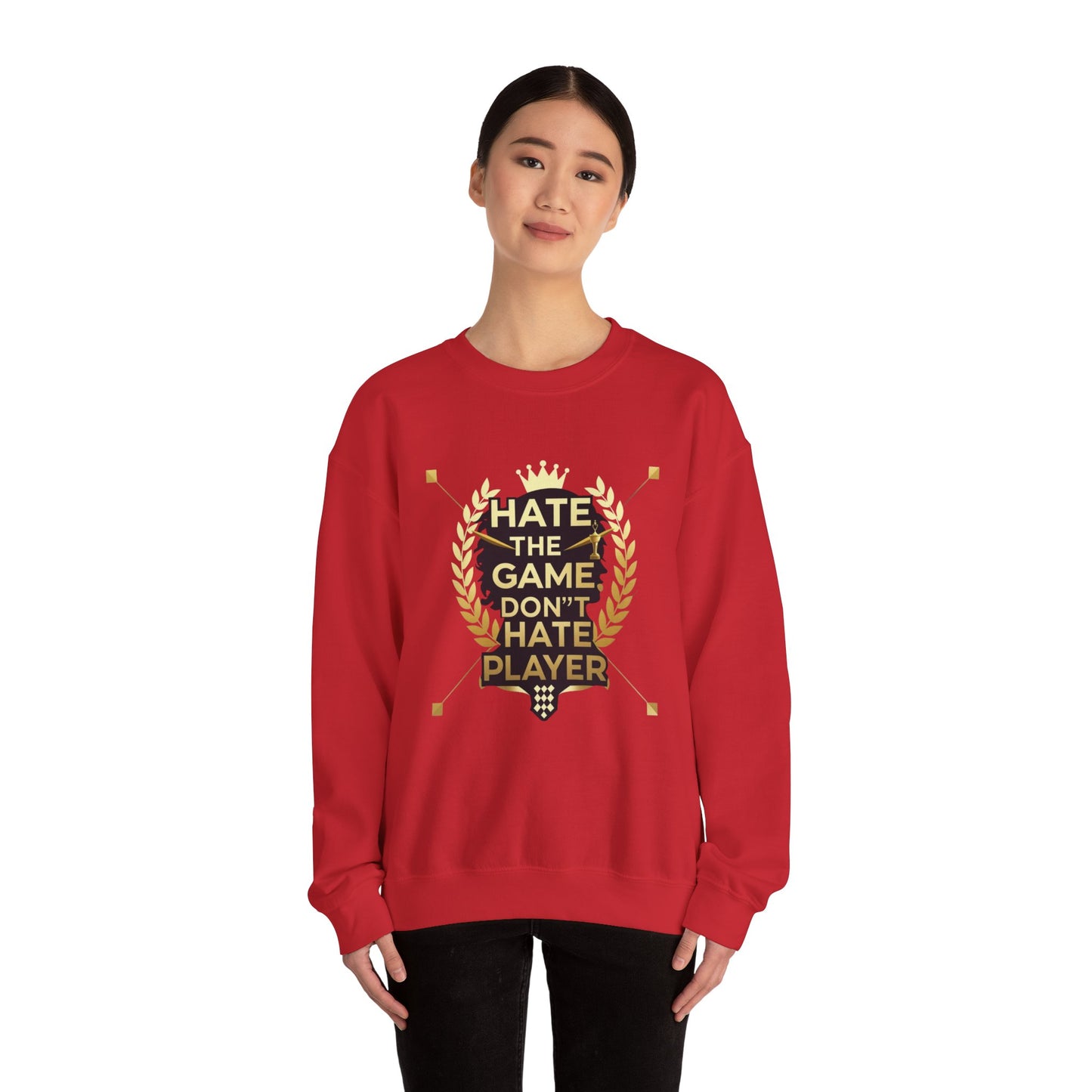 Crewneck Sweatshirt "Hate the Game, Don’t Hate the Player" – Gamer Motto Pullover