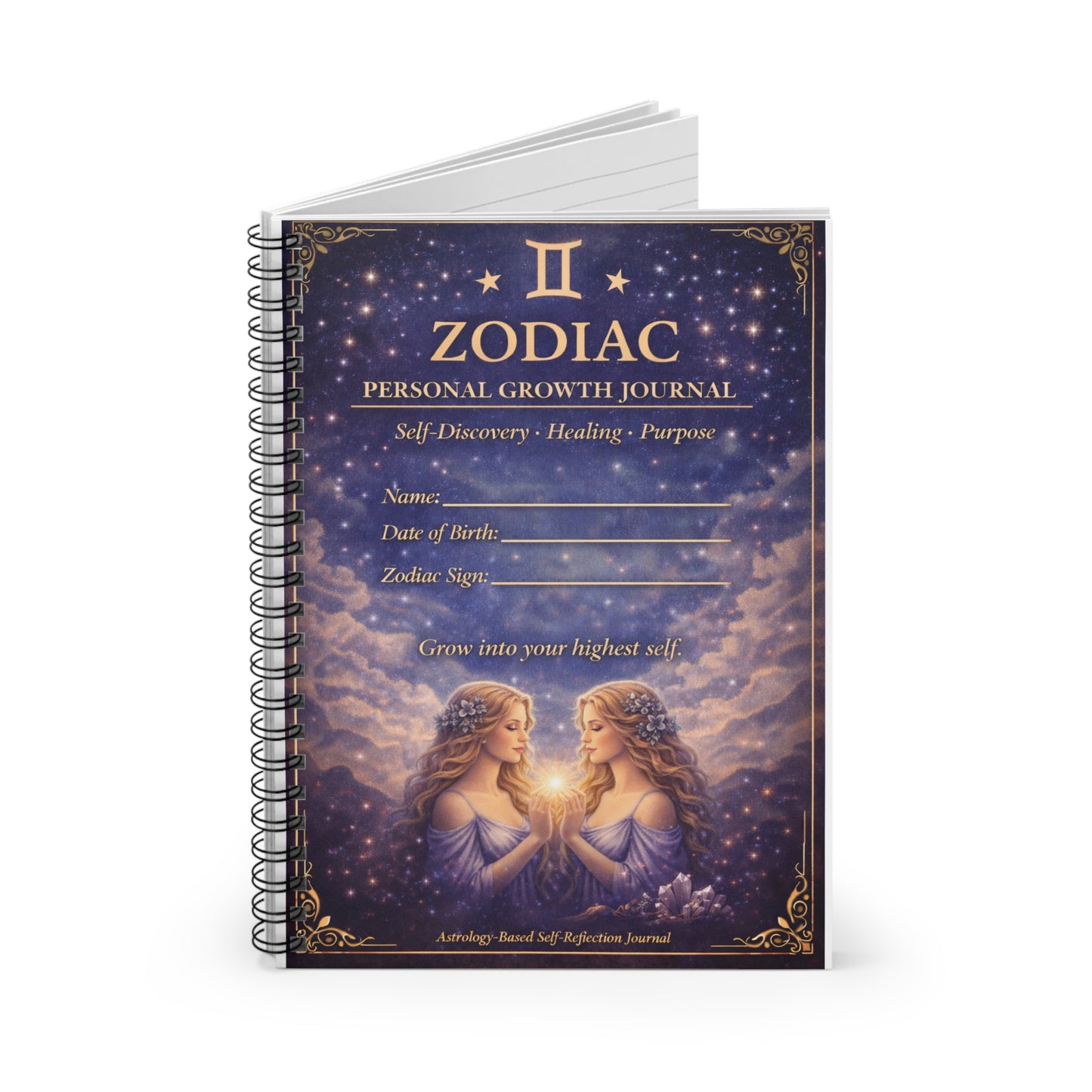 Zodiac Personal Growth Journal — Ruled Spiral Notebook for Self-Discovery & Healing