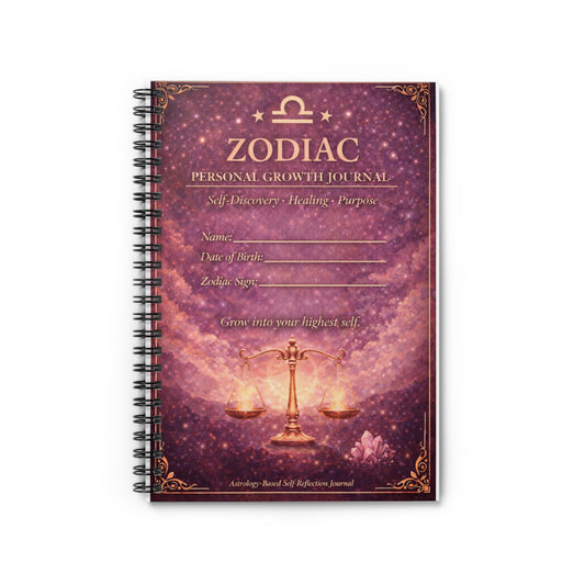 Zodiac Personal Growth Journal — Ruled Spiral Notebook (Libra Scales Cover)