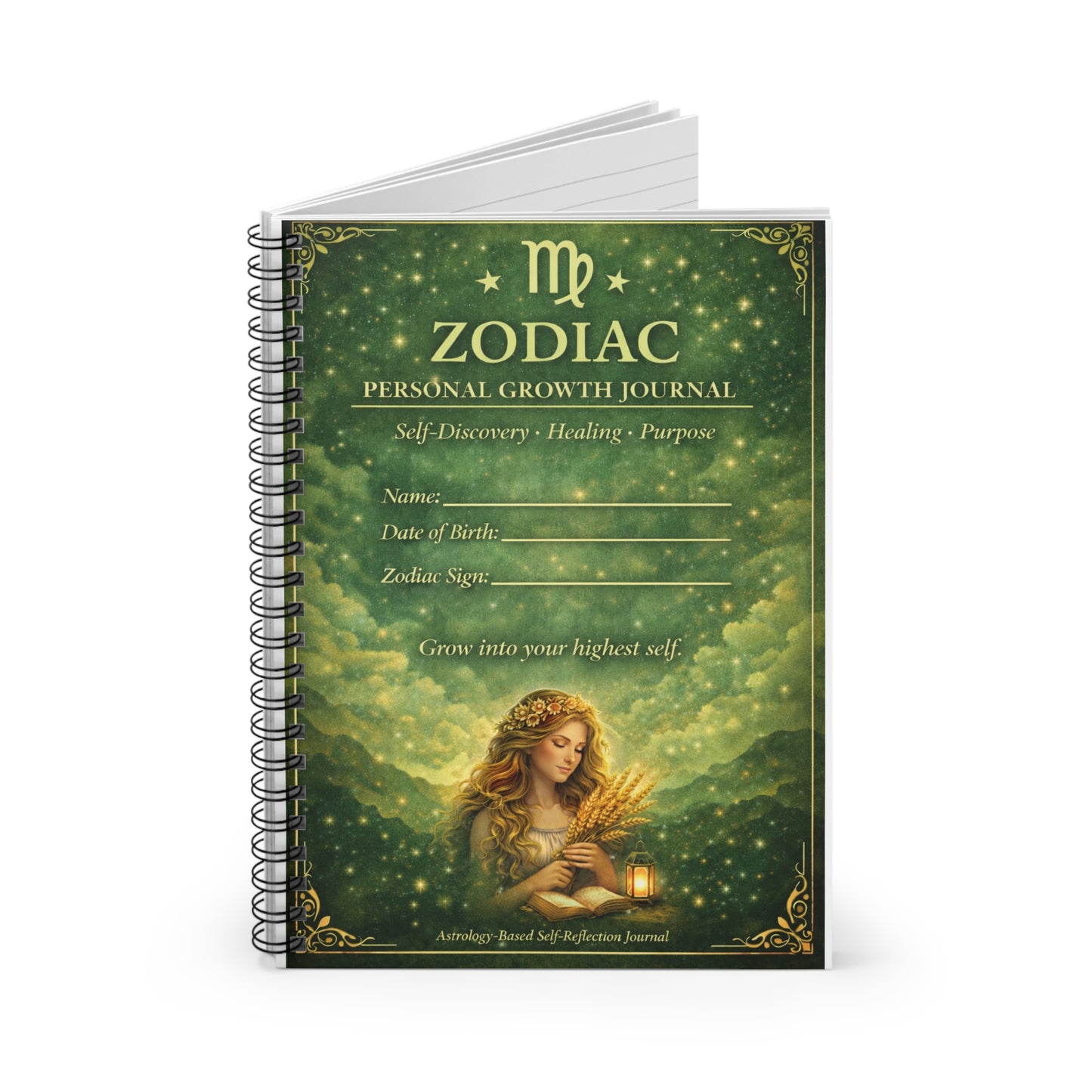 Zodiac Personal Growth Journal — Virgo Astrology Spiral Notebook (Ruled)