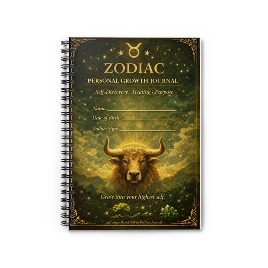 Zodiac Personal Growth Journal — Ruled Spiral Notebook (Cancer Design)