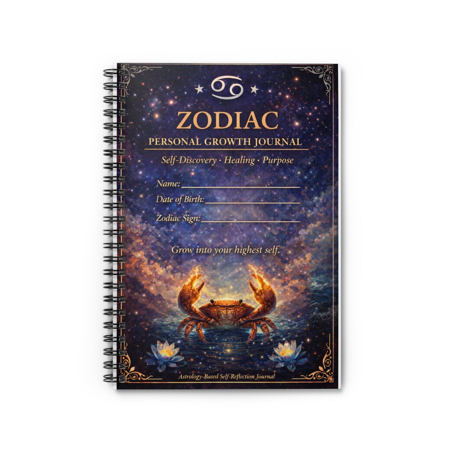 Zodiac Personal Growth Journal — Cancer Crab Astrology Spiral Notebook