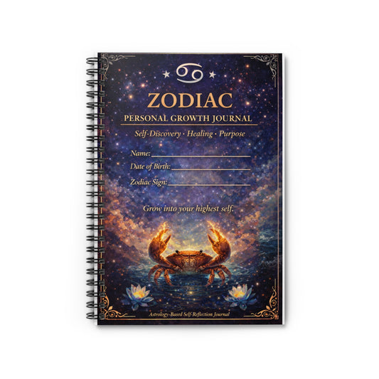 Zodiac Personal Growth Journal — Cancer Crab Astrology Spiral Notebook