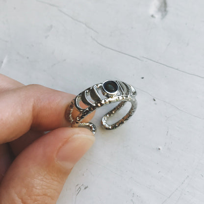 CLEARANCE Moon Phase Ring with Black Opal