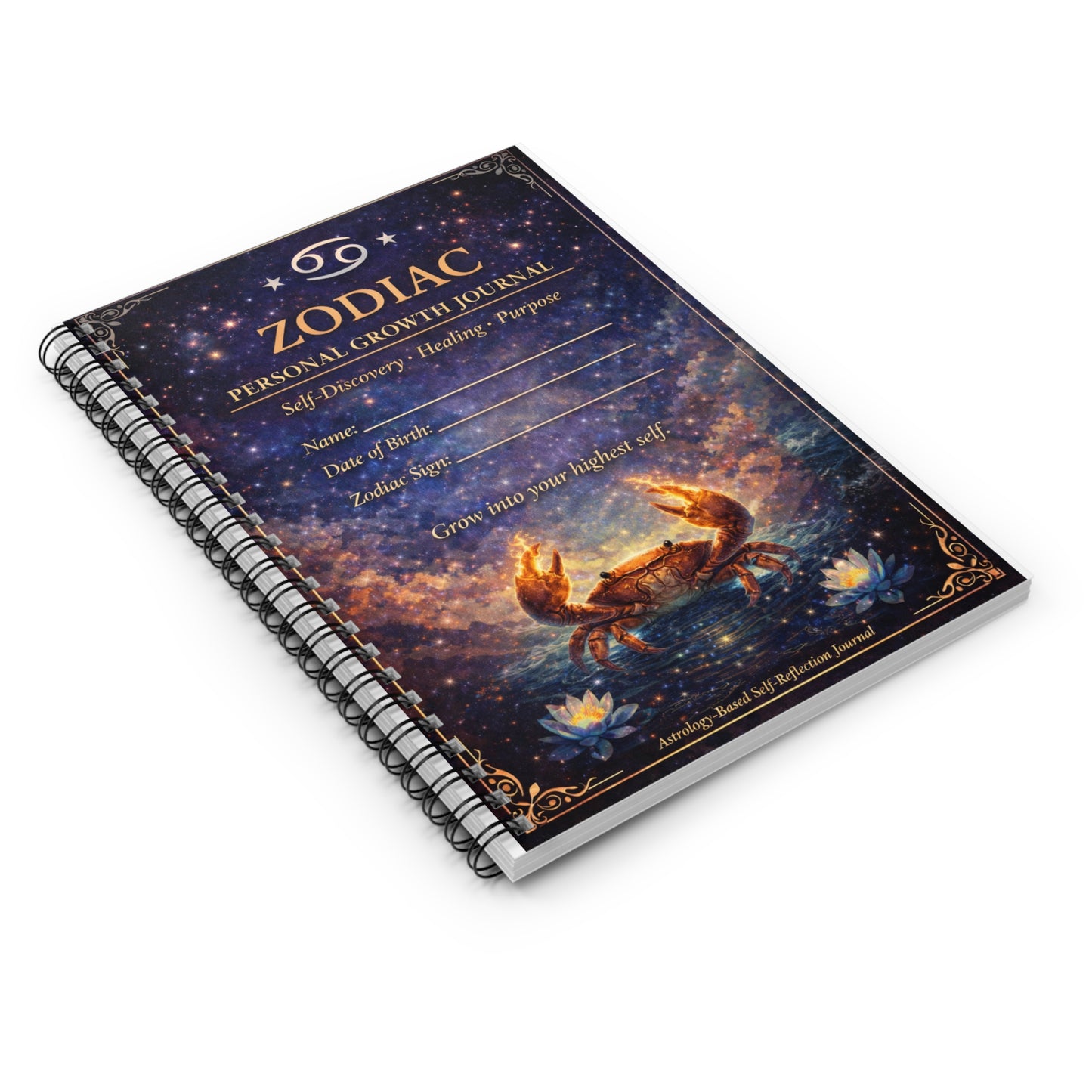 Zodiac Personal Growth Journal — Cancer Crab Astrology Spiral Notebook