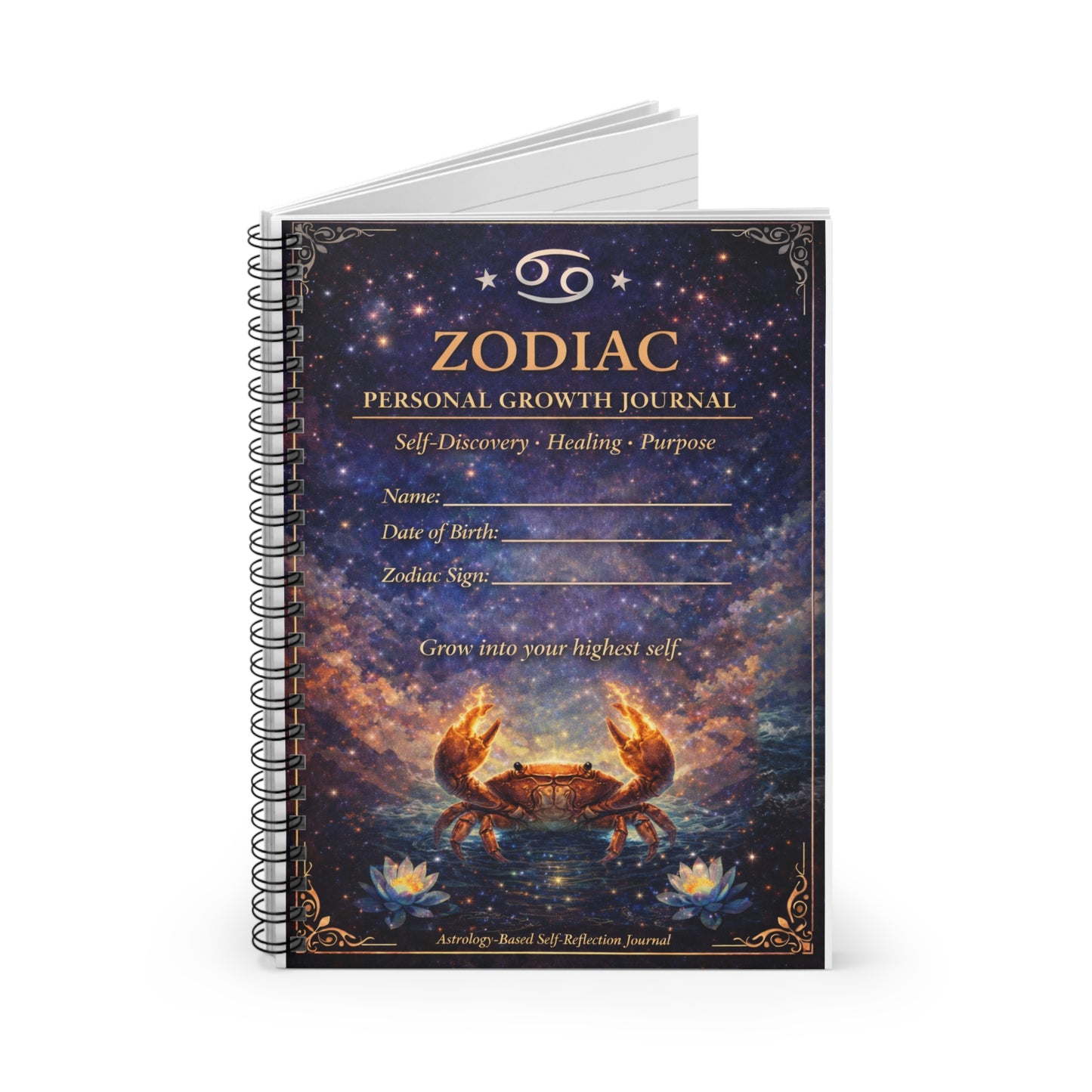 Zodiac Personal Growth Journal — Cancer Crab Astrology Spiral Notebook